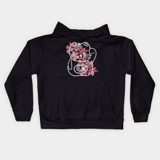 Japanese Good Luck Cat Sakura Flowers Kids Hoodie